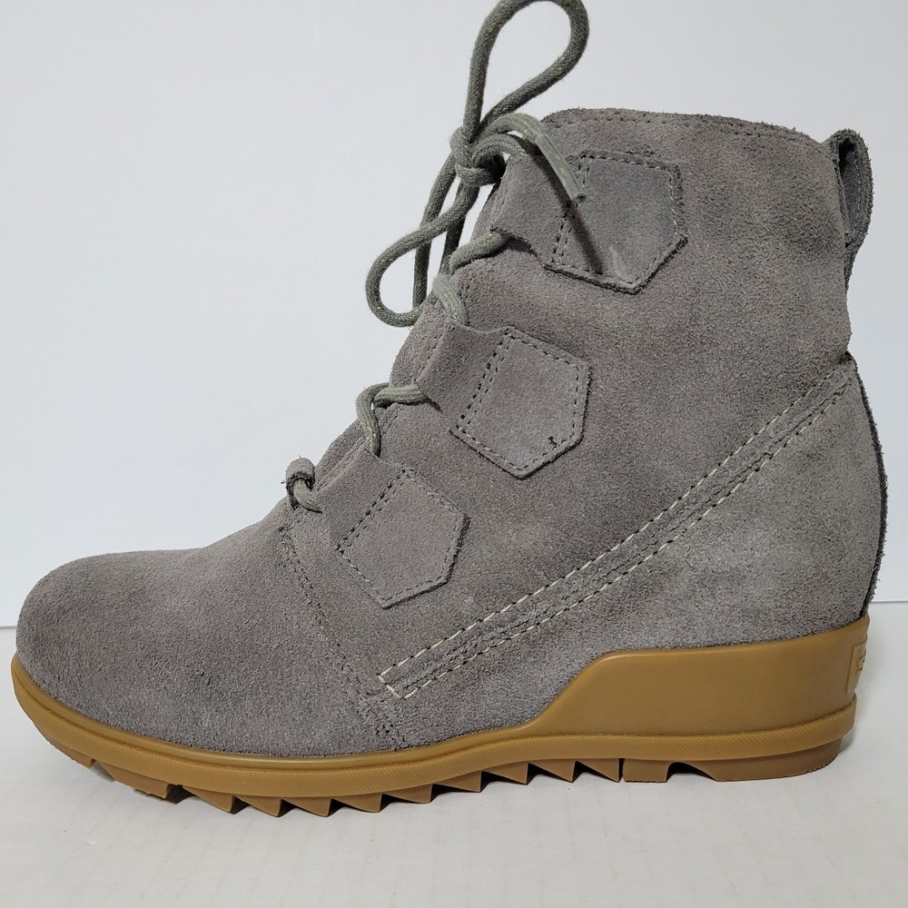 Sorel Evie Lace Wedge Bootie Boots Women Size 8 Gray Suede Leather Ankle - Picture 3 of 8